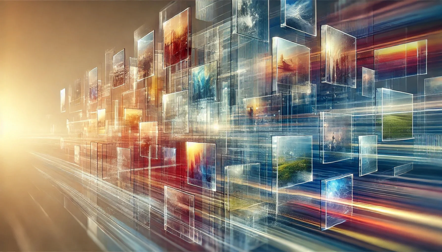 DALL·E 2025-01-11 22.04.49 - An abstract and visually dynamic depiction of overlapping rectangular frames, suggesting motion and multiple storytelling scenes. Each frame is semi-t.jpeg