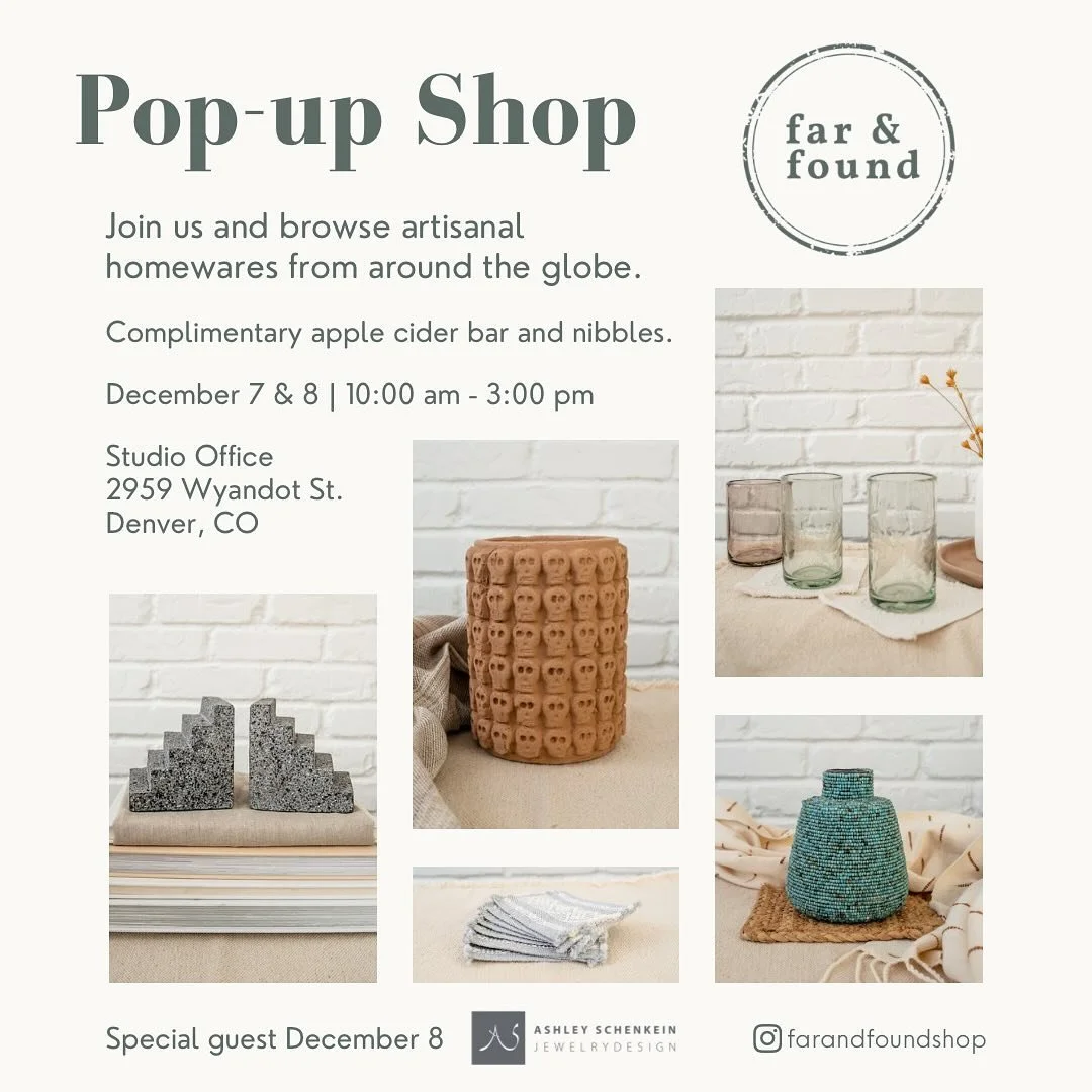 Join us this Saturday and Sunday, December 7 and 8, for our first-ever pop-up at @studio.office.denver! We will have a complimentary DIY apple cider bar and treats. 

Special guest @as_jewelry_design will be joining on Sunday.