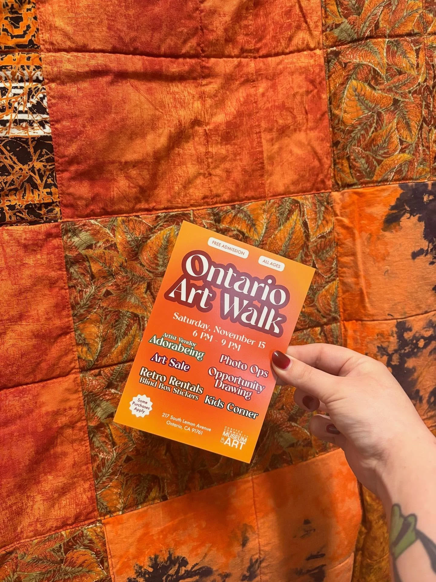 A week from today please join us for our Crisp Autumn Evening event hosted during the Ontario August Art Walk. 

Filled with fun activities&nbsp;such as photo opportunities, special art sales, an opportunity drawing, and a Kids Corner for all familie