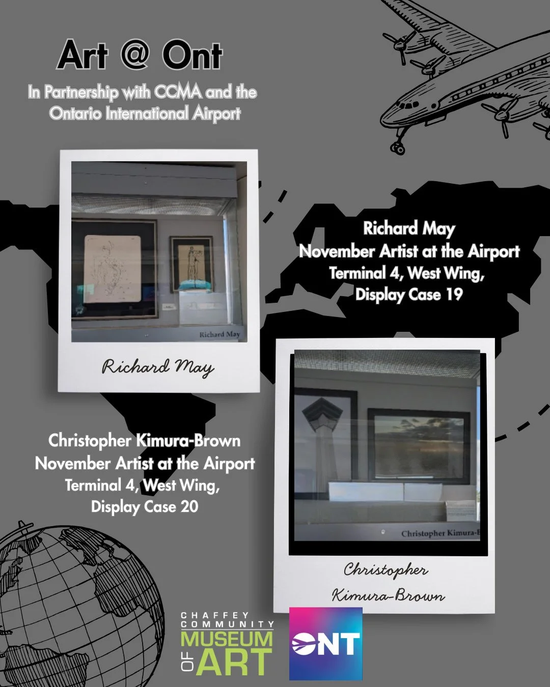 CCMA Presents the November ONT Art at the Airport Displaying Artists! 

Did you know that since 2018, CCMA has managed the art program at the Ontario International Airport? Passengers who are waiting for flights can view art created by the many talen