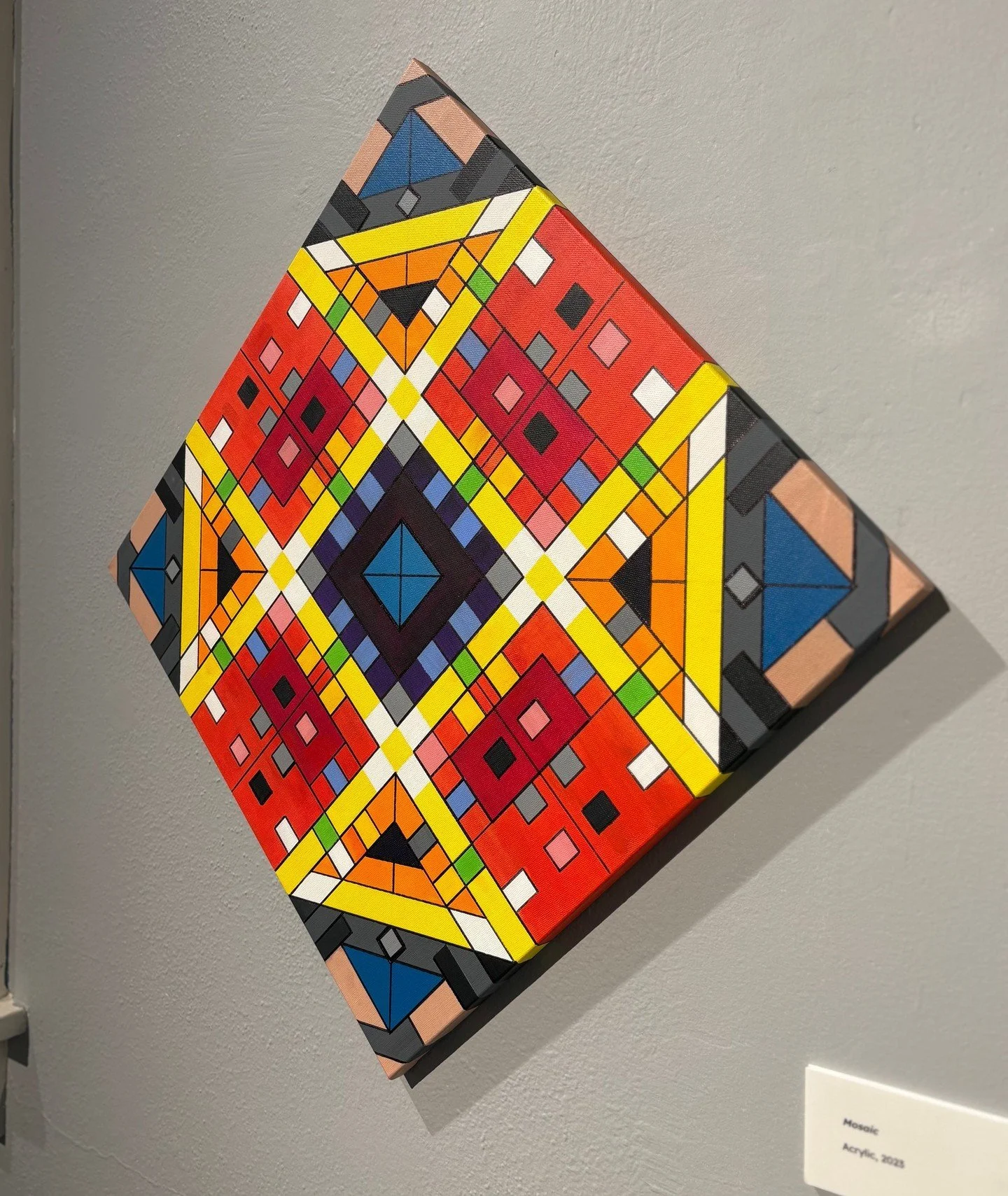Mosaic, Mark Rush 

Witness this spectacular piece featured in Gallery 2 of our exhibition the Contemporary Hard Edge Explorations: Paintings by Mark Rush and Timothy Haerens. 

These two artists from the Pomona Valley have developed sophisticated ab