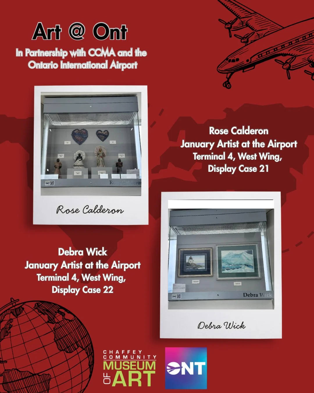 CCMA Presents the January ONT Art at the Airport Displaying Artists! 

Did you know that since 2018, CCMA has managed the art program at the Ontario International Airport? Passengers who are waiting for flights can view art created by the many talent