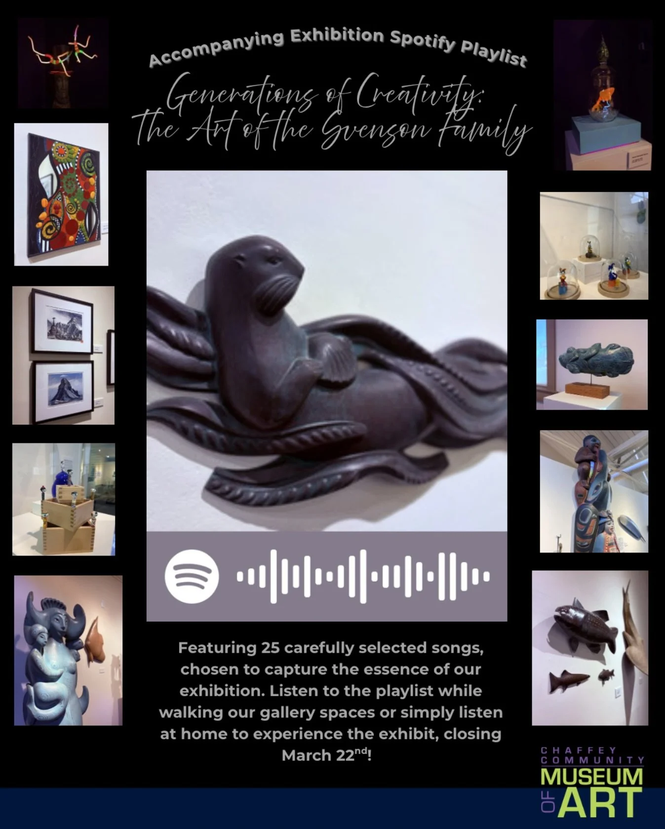 CCMA introduces our first Accompanying Exhibition Playlist, starting with our main gallery exhibition; Generations of Creativity: The Art of the Svenson Family. 

Our accompanying exhibition playlist is an interactive experience that allows to either