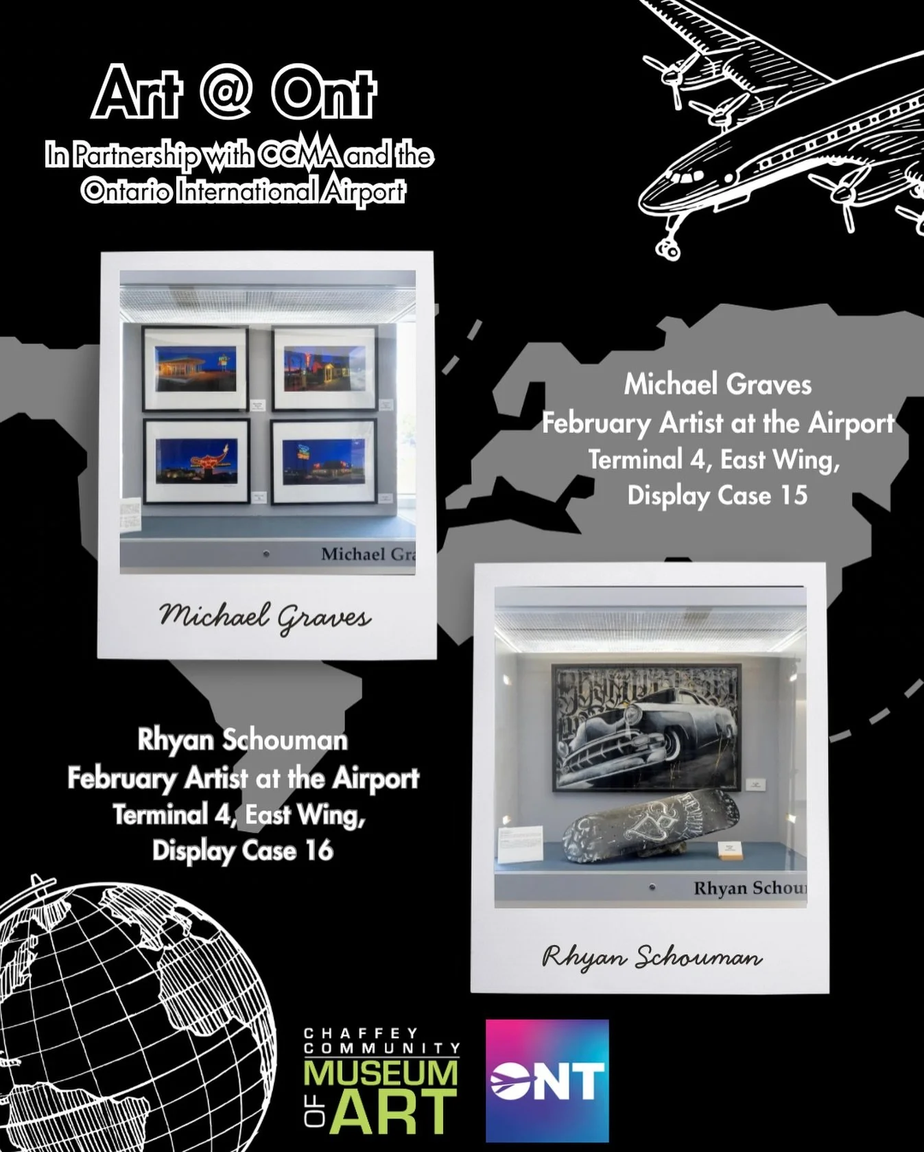 CCMA Presents the February ONT Art at the Airport Displaying Artists! 

Did you know that since 2018, CCMA has managed the art program at the Ontario International Airport? Passengers who are waiting for flights can view art created by the many talen