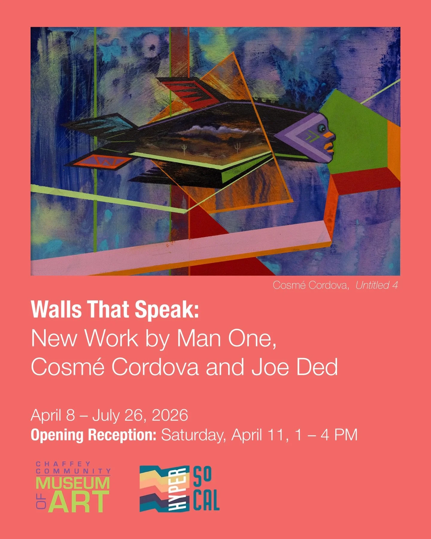 Walls that Speak: New Work by Man One, Cosm&eacute; Cordova, and Joe Ded

This exhibit highlights recent work not previously exhibited in a museum setting by three local mid-career Chicano artists.&nbsp; Each has used his expressive style to both cre