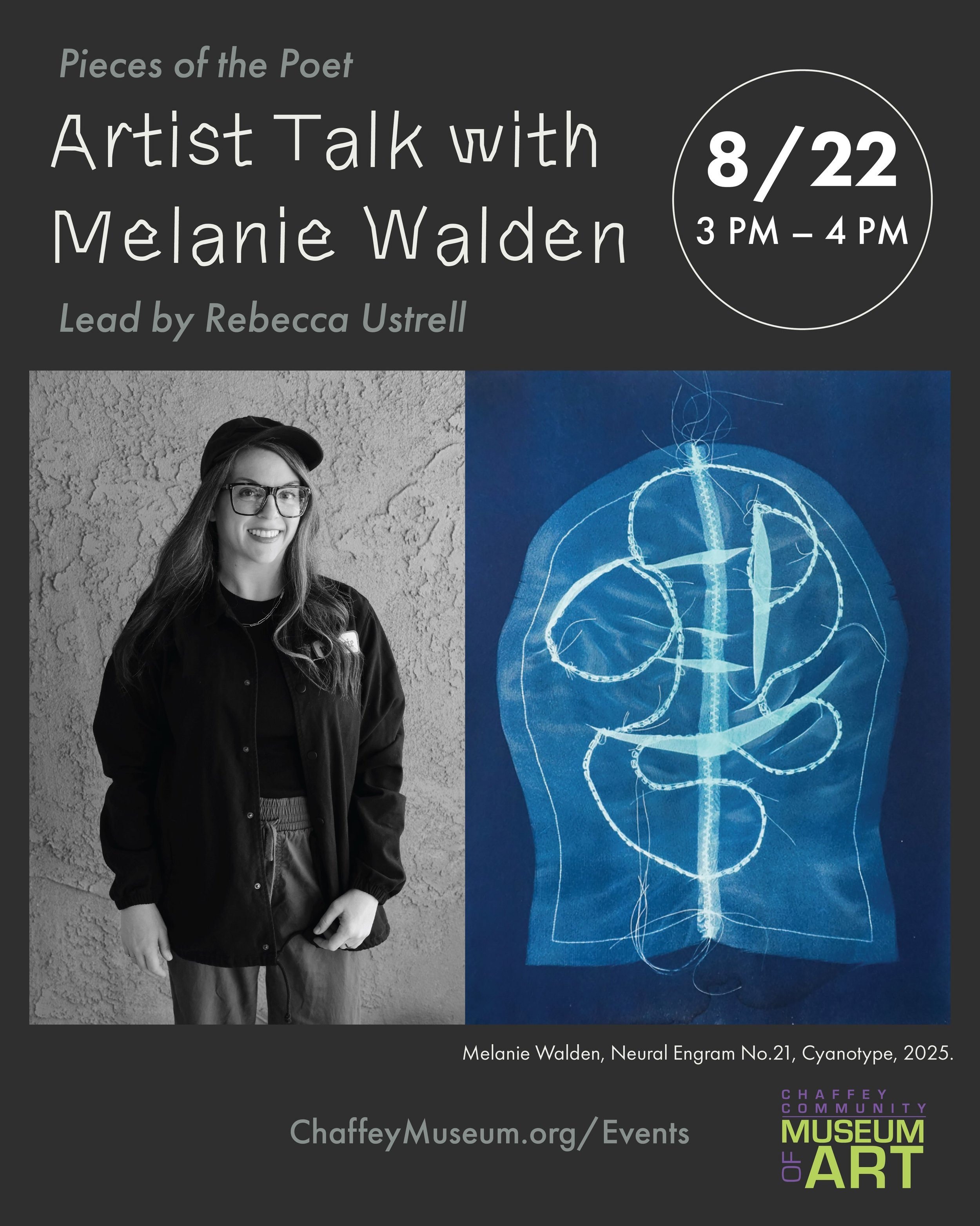 Plans Saturday? 🔵 Join CCMA this Saturday, August 22 at 3 PM for an exclusive artist talk with &ldquo;Pieces of the Poet&rdquo; artist, Melanie Walden @8x8designlab . We&rsquo;ll be joined by local arts curator @rebecca_ustrell for a discussion with