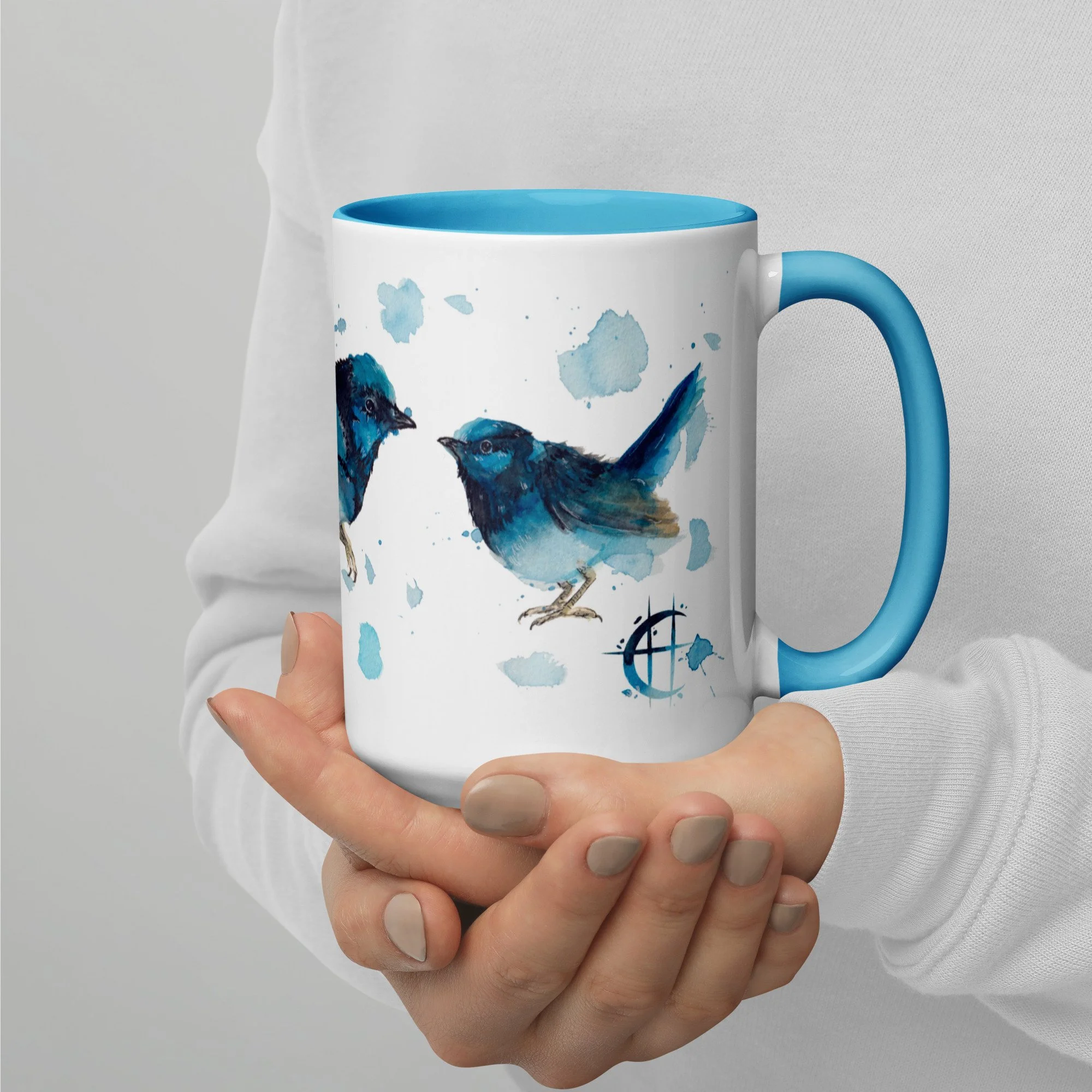 Blue Wrens on Mug with choice of Colour Inside