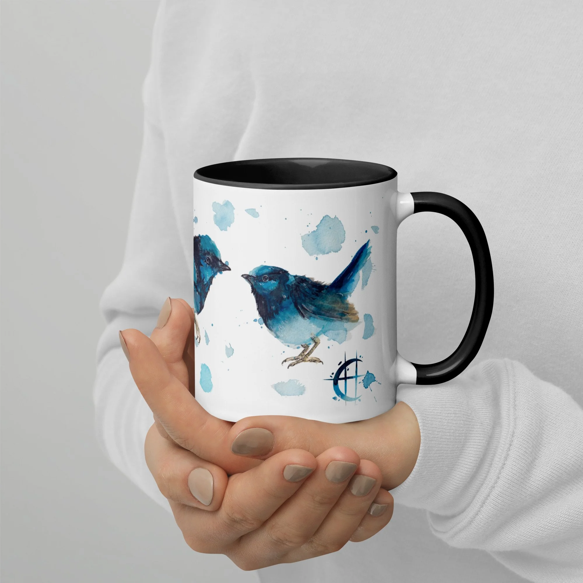 Blue Wrens on Mug with choice of Colour Inside