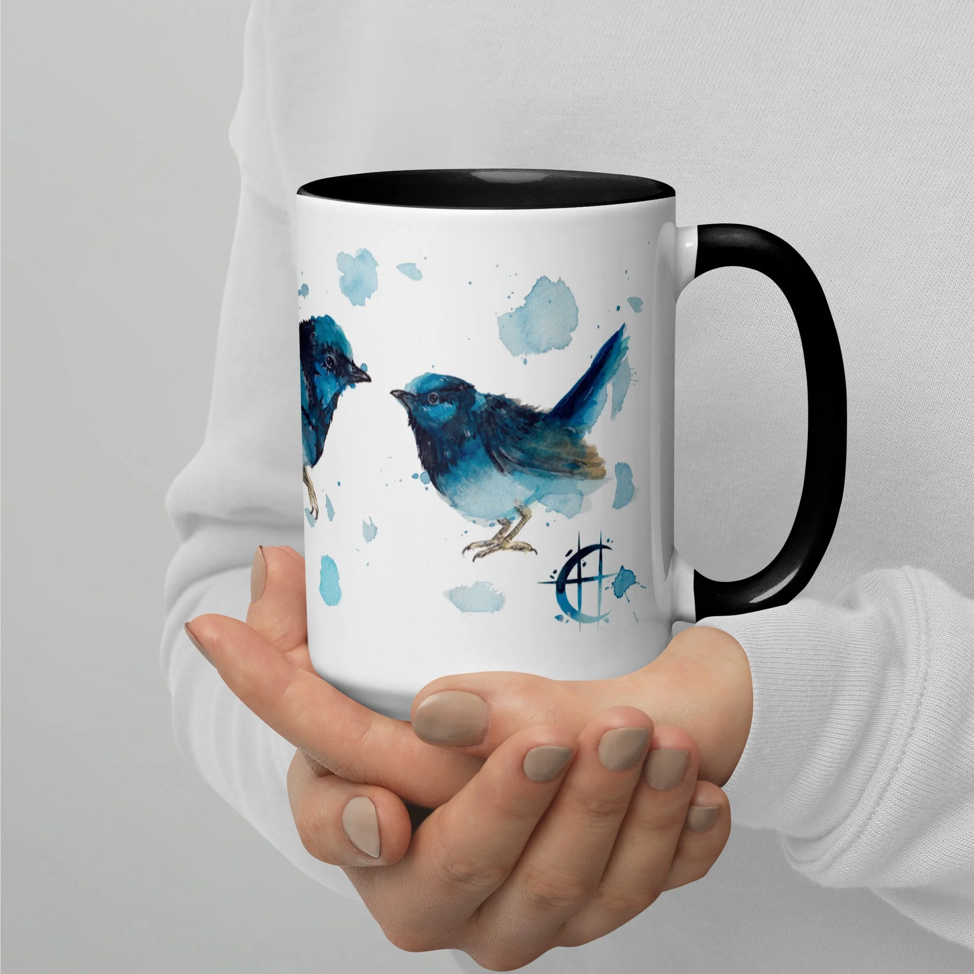 Blue Wrens on Mug with choice of Colour Inside