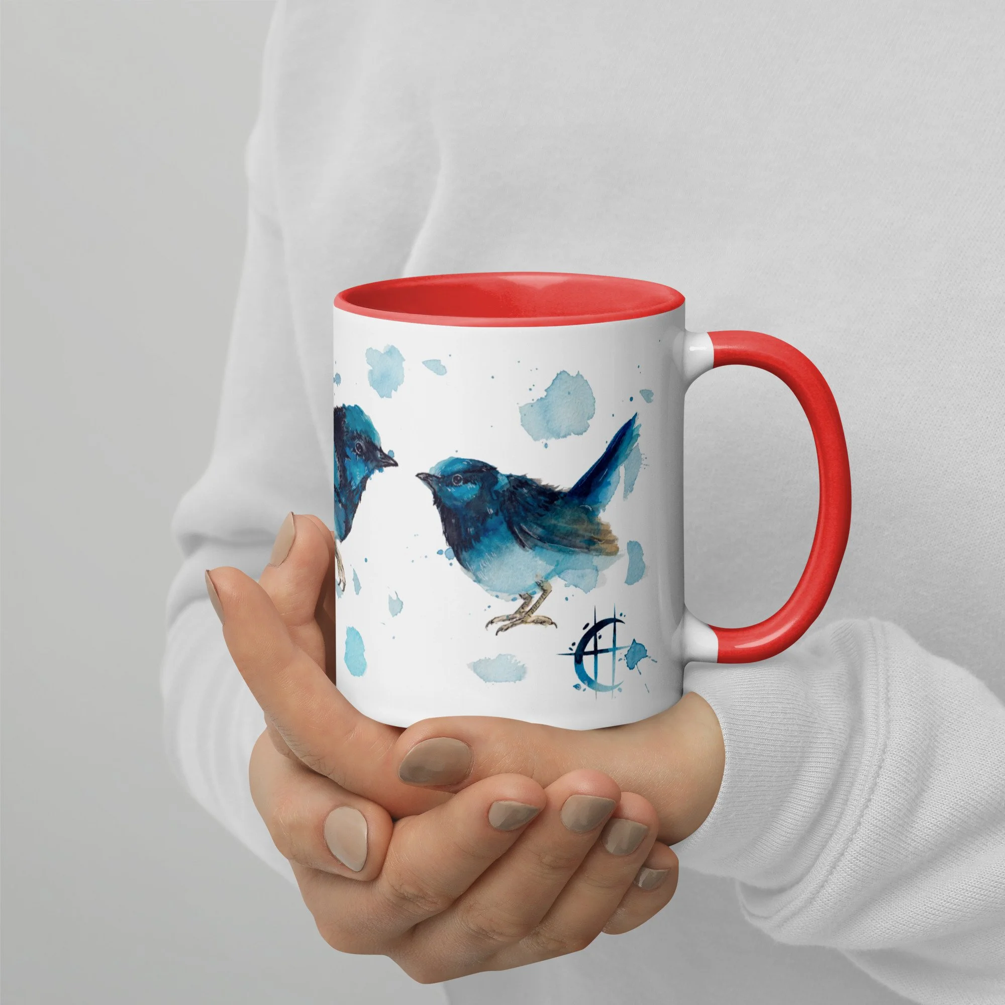 Blue Wrens on Mug with choice of Colour Inside