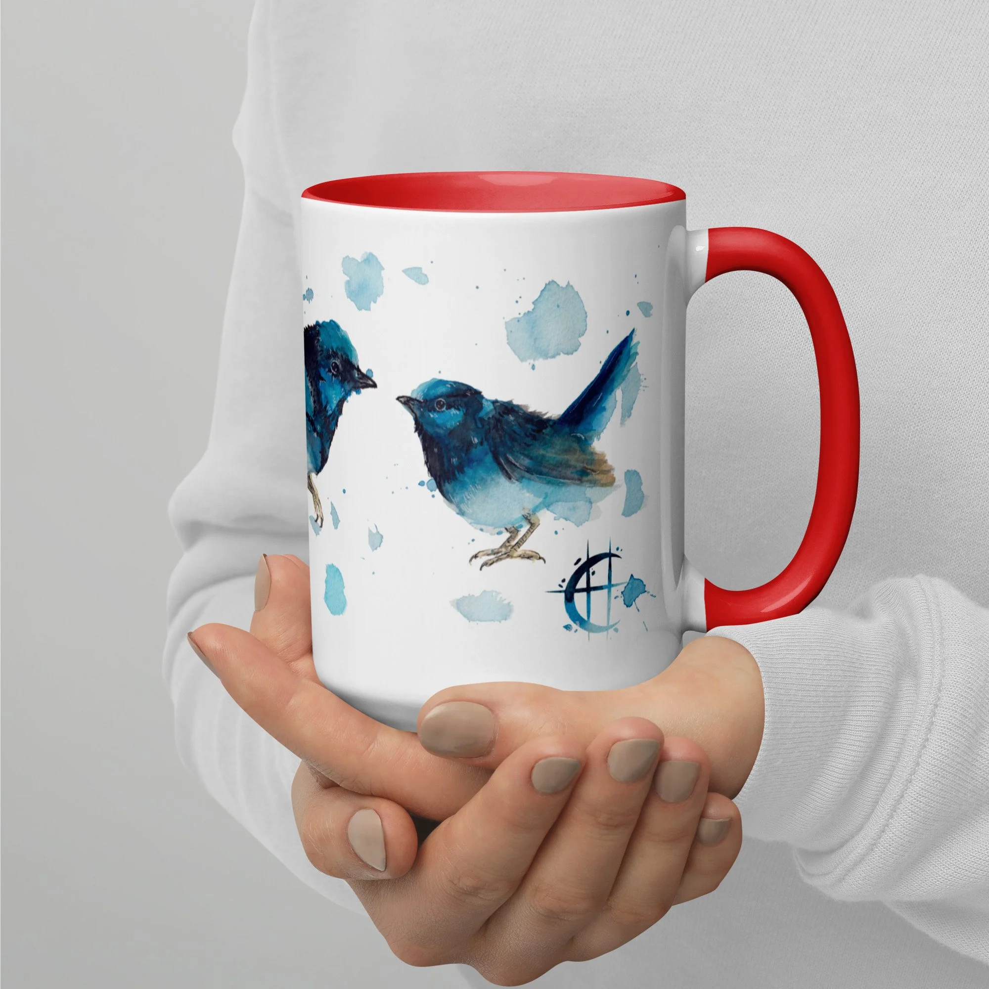 Blue Wrens on Mug with choice of Colour Inside