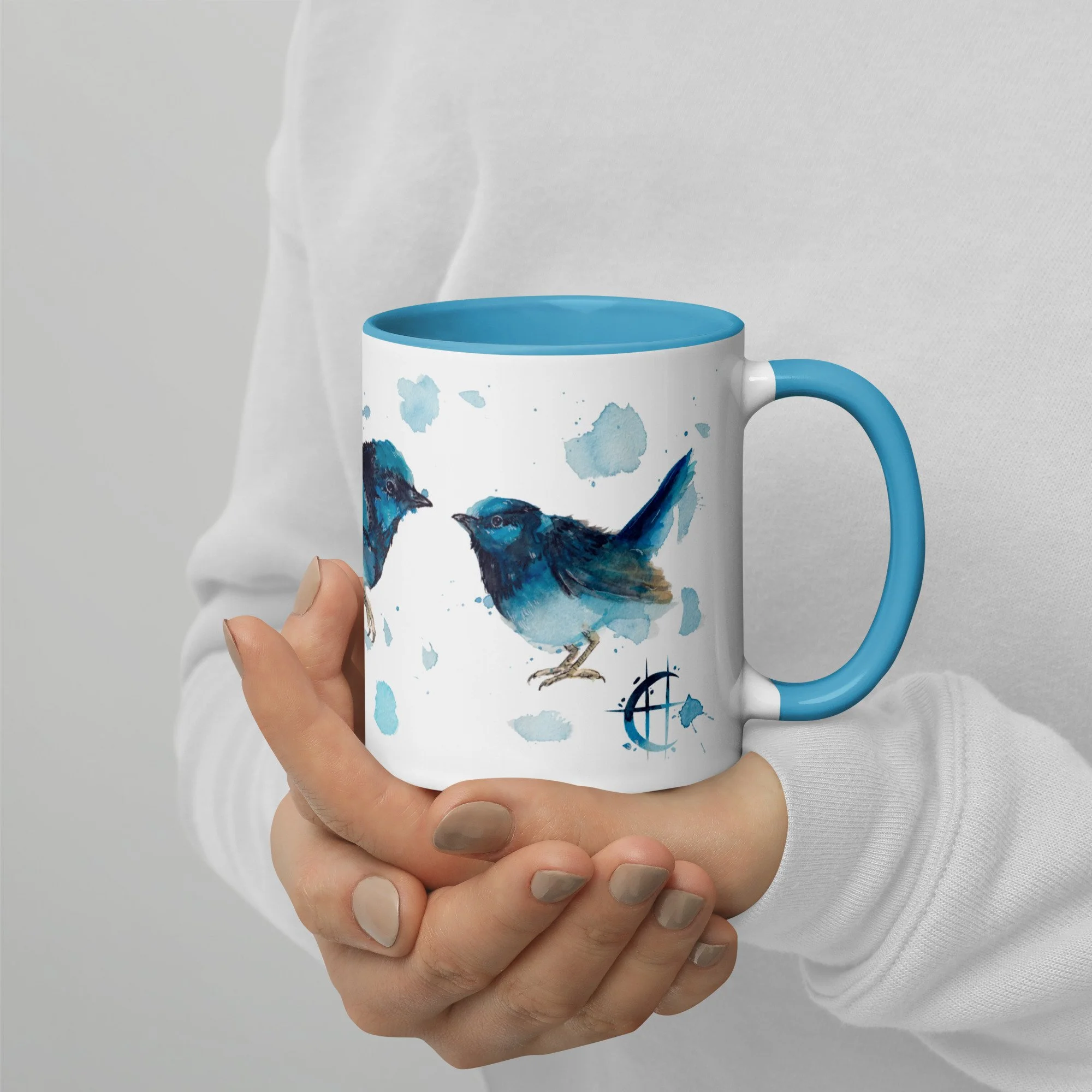 Blue Wrens on Mug with choice of Colour Inside