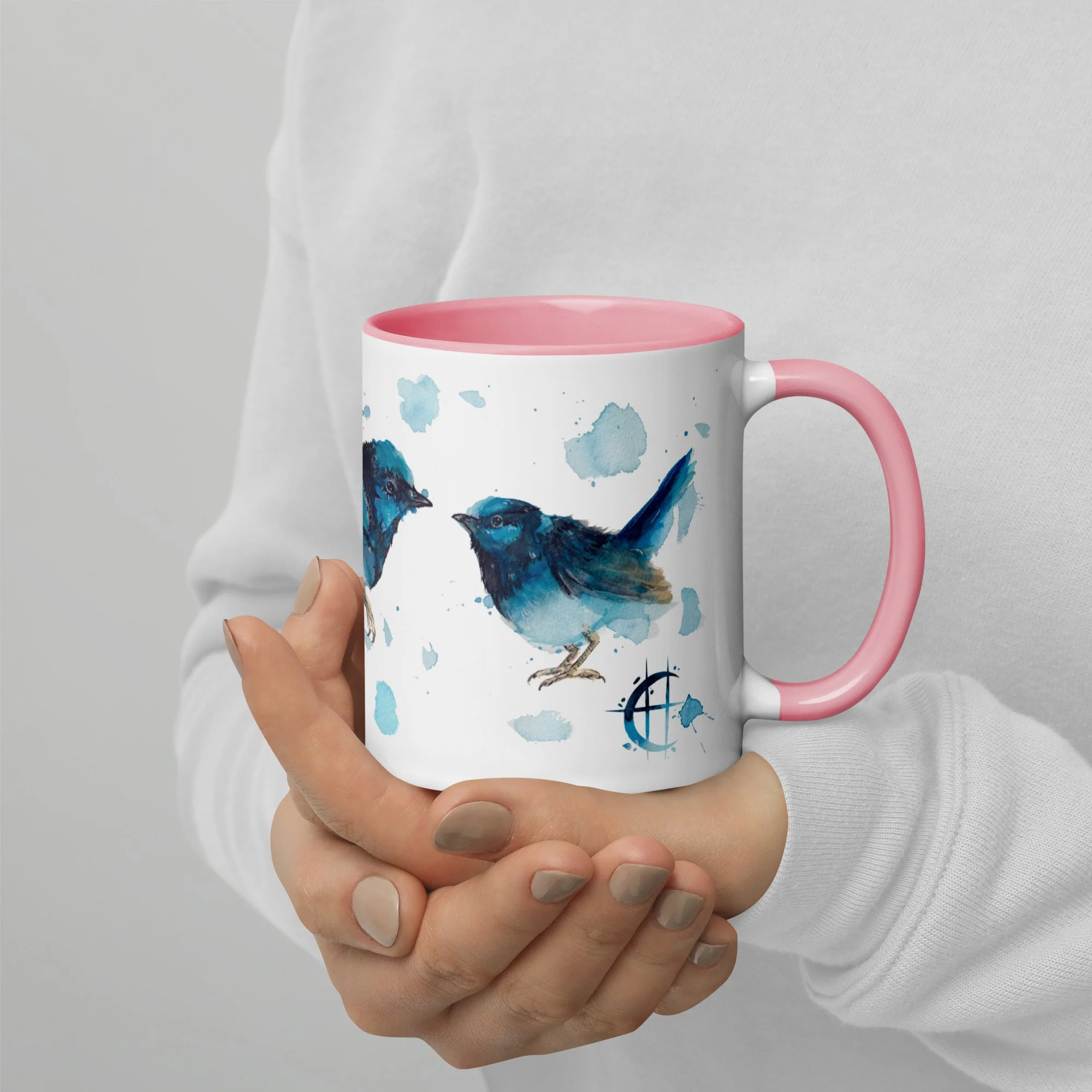 Blue Wrens on Mug with choice of Colour Inside