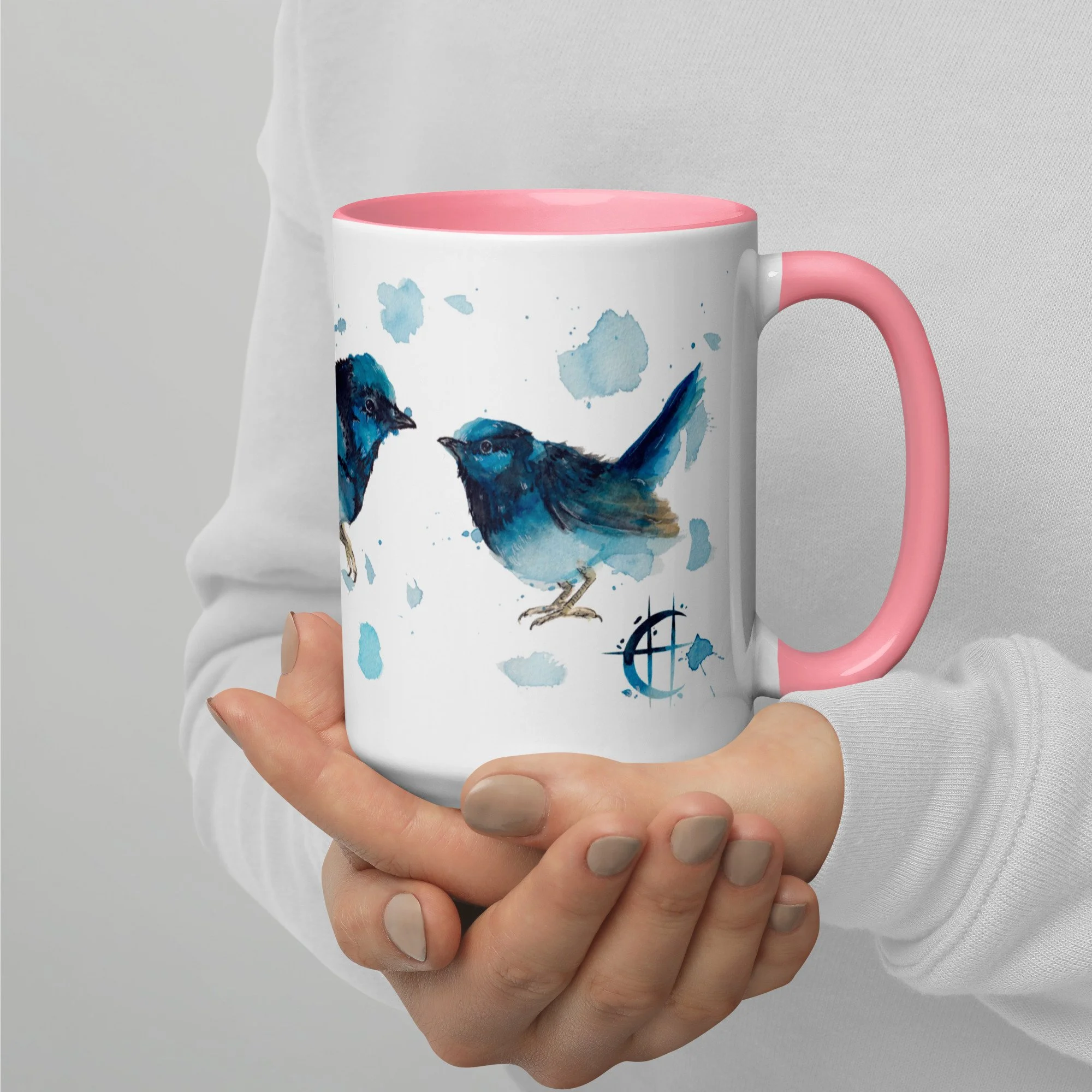 Blue Wrens on Mug with choice of Colour Inside