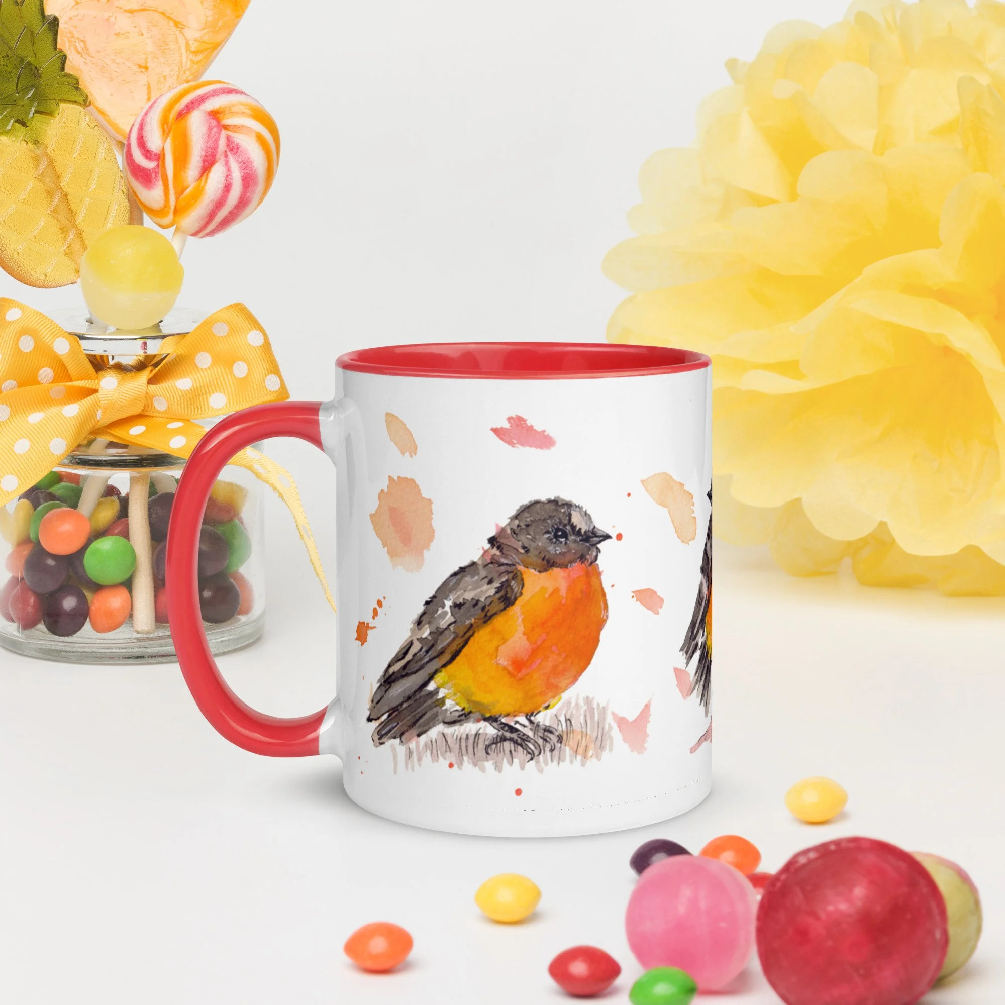 Crimson Robin Mug with Color Inside