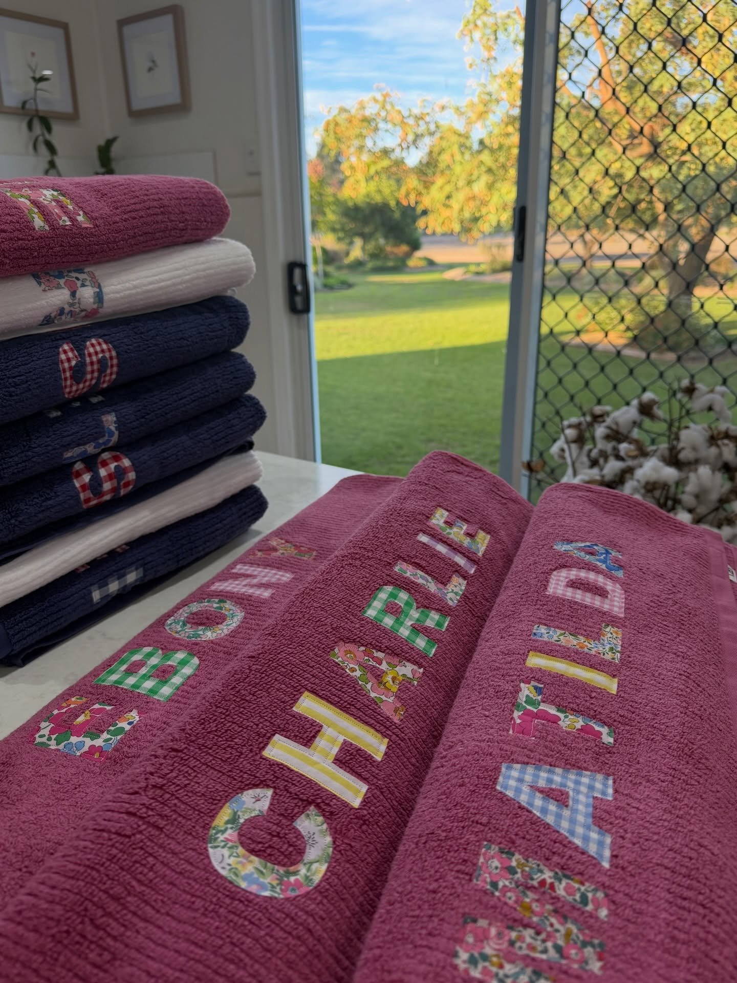 Yesterday afternoon packing orders with a pretty view out the door 🌿 Everything is looking so green after the recent rain. I hope you&rsquo;ve been lucky enough to get some too 🤍