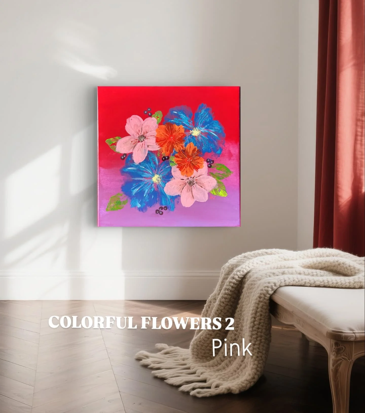 Neon Pink 💖 mutig, wild und ein bisschen verrückt 😉.
Die Blüten auf diesem Kunstwerk wirken wie ein buntes Feuerwerk, umrandet von einem leuchtenden Pink.
Ein Strauß Blumen, den man geschenkt bekommt.
Unerwartet, überraschen