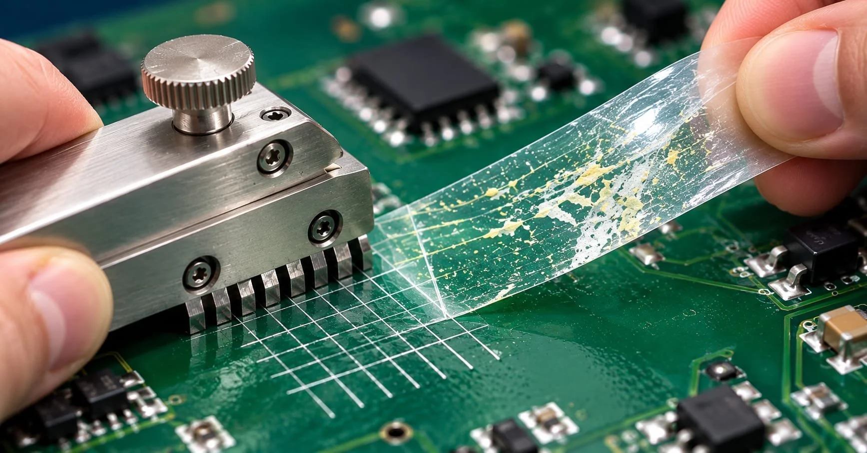 Test di adesione del conformal coating secondo STM D3359