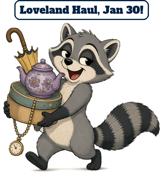 Cartoon raccoon garage sale mascot