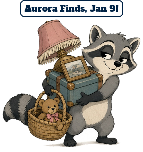 Cartoon raccoon garage sale mascot