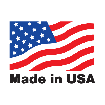 Stylized American flag with waving effect and the text 'Made in USA' below.