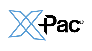 A blue and black geometric star-like logo with a word mark that says "X" next to it.