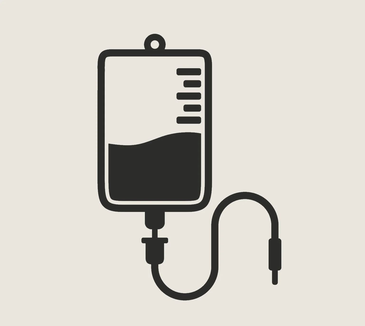 Icon of a medical IV drip bag with a tube and a connector.
