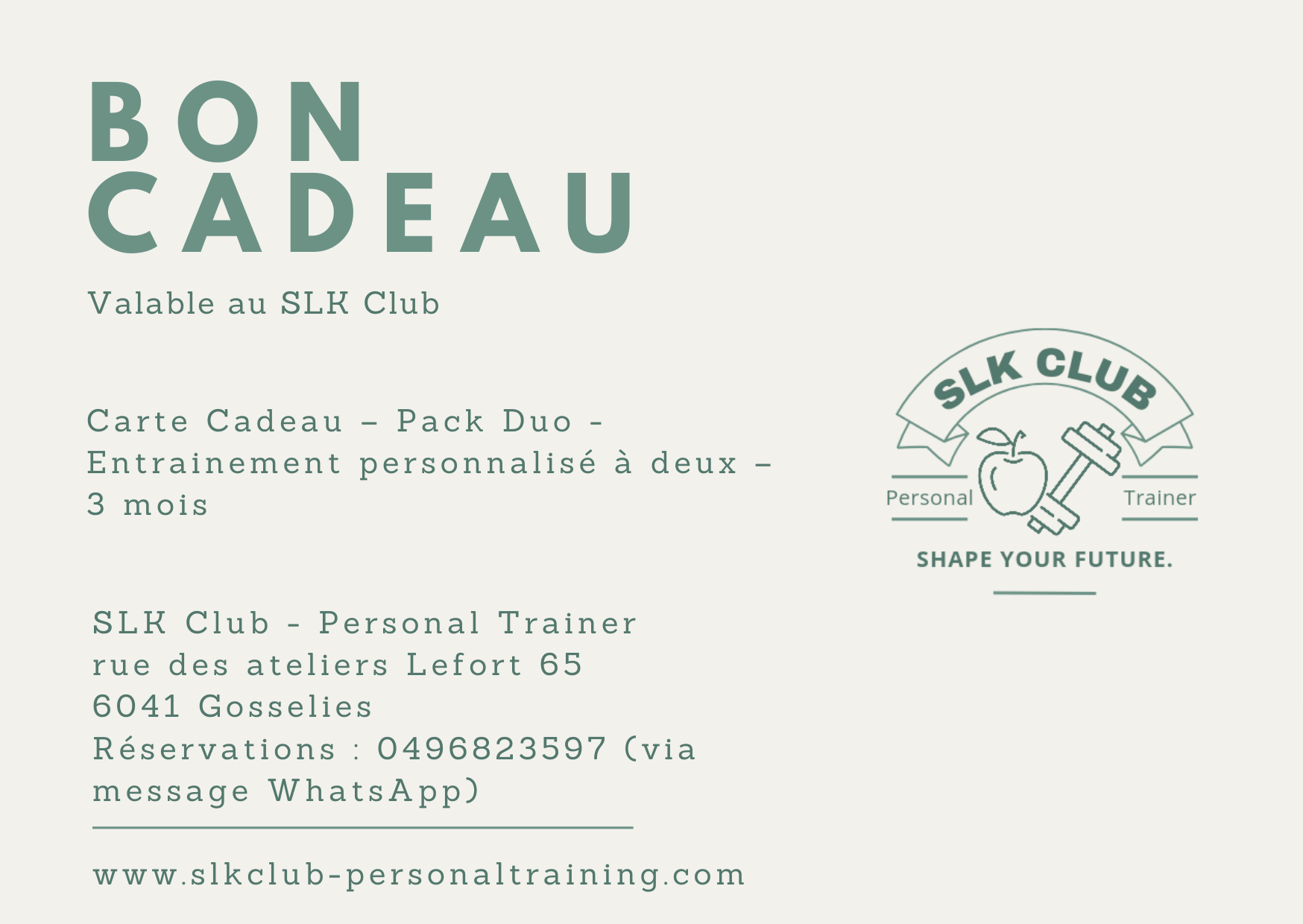 Carte Cadeau – Pack Duo (Entraînement à Deux) – 3 mois
