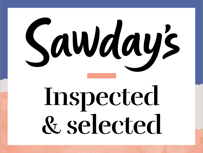 Logo avec le texte "Sawday's Inspected & selected" sur un fond coloré.