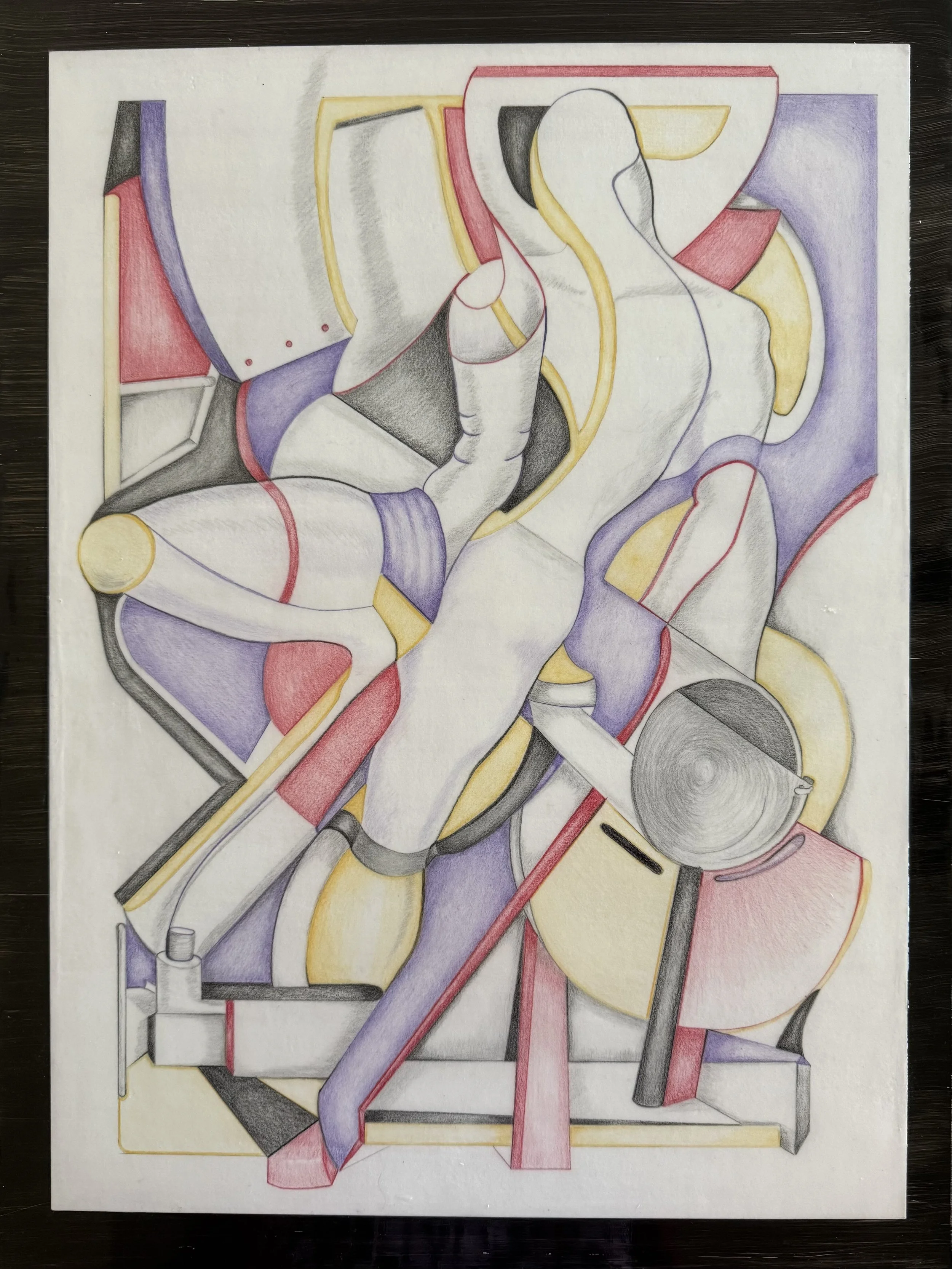 Merging With the Machine transhumanist colored pencil artwork by contemporary artist MB MacKenzie exploring humanity and technology.