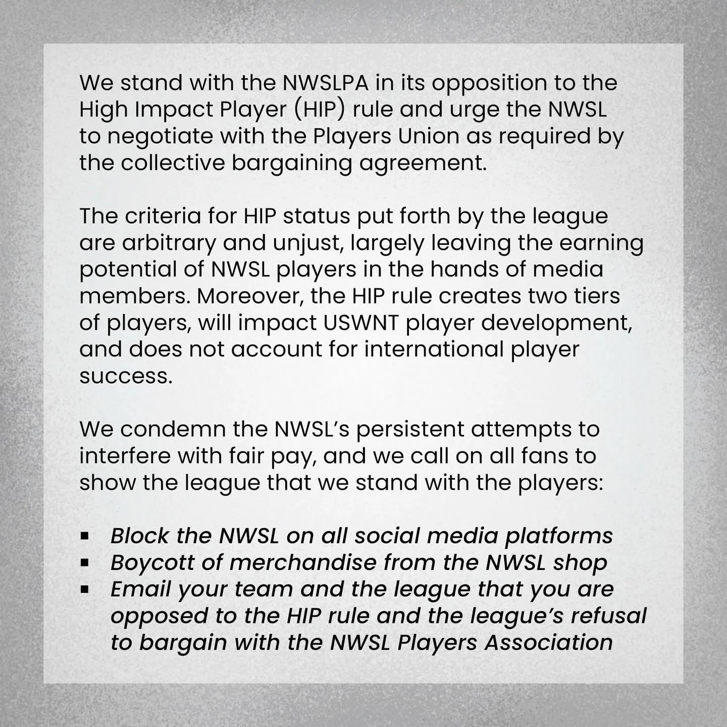 We stand with the NWSLPA.