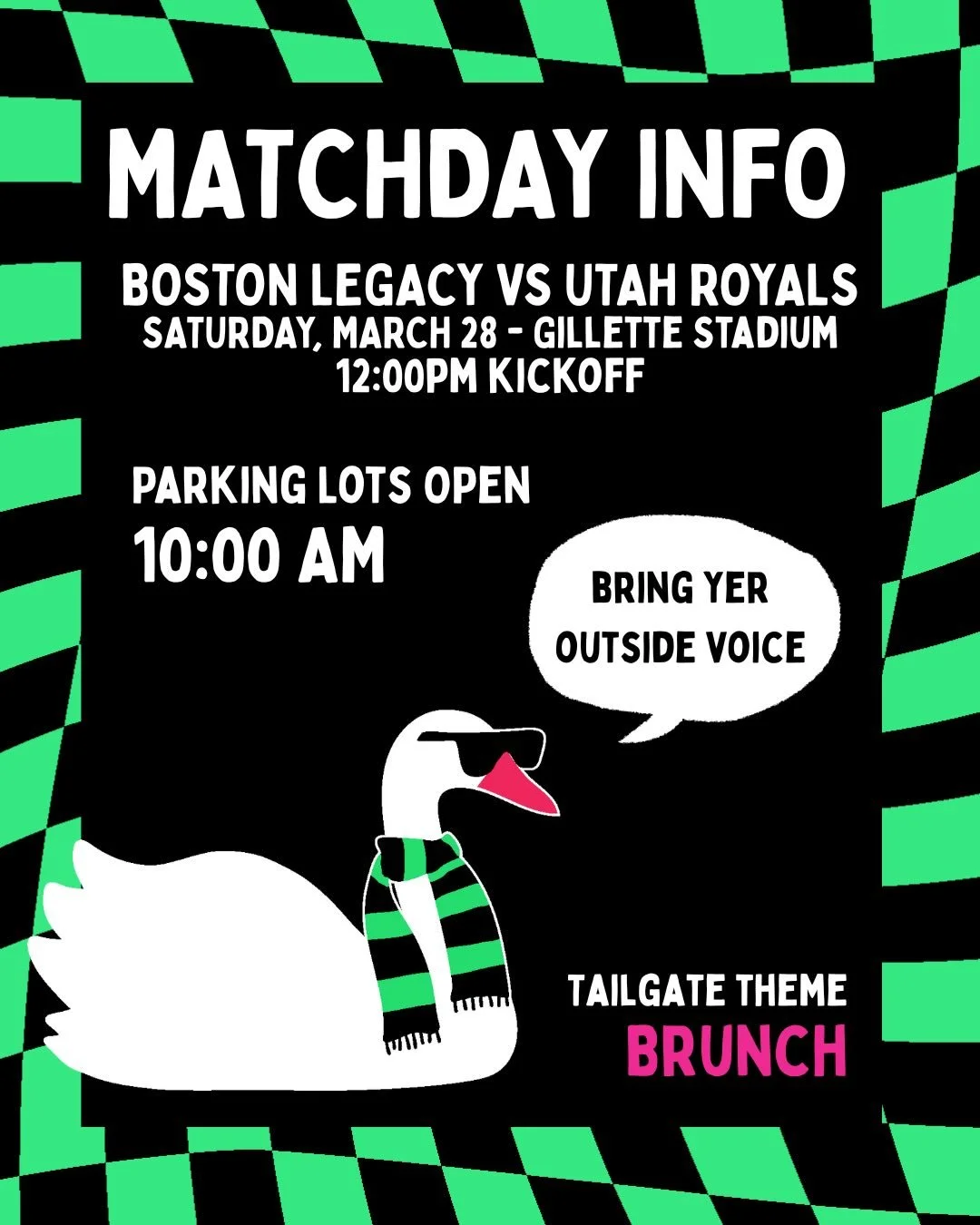 See you Saturday! 

Not headed to Gillette? Both of our partner bars @parlorsports and @drawdownbrewing will have the game on. 

#uptheswans🦢