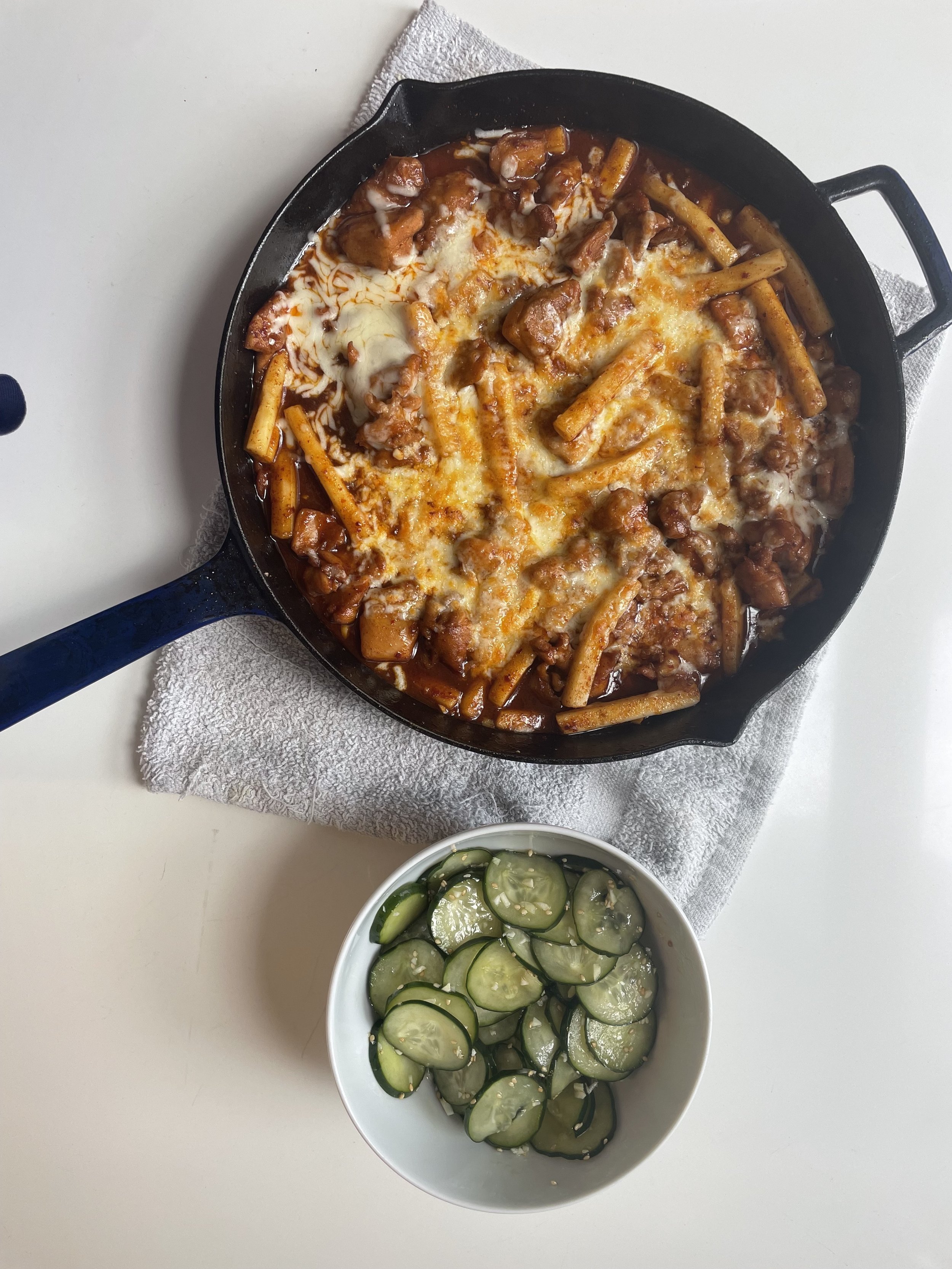 Spicy Buldak Rice Noodles and Sesame Cucumber Salad