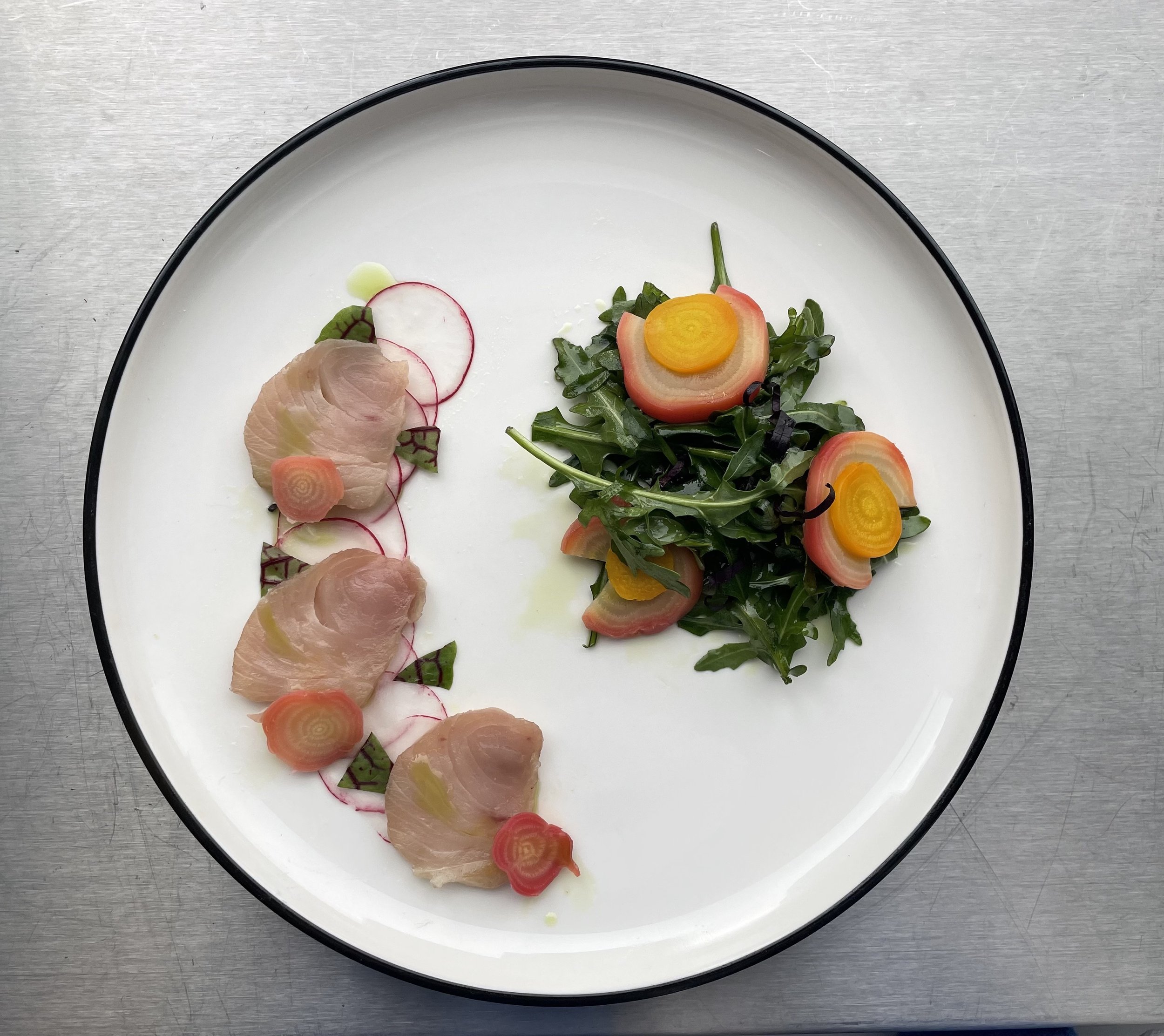 Hamachi Crudo, Pickled Radish and Golden Beets