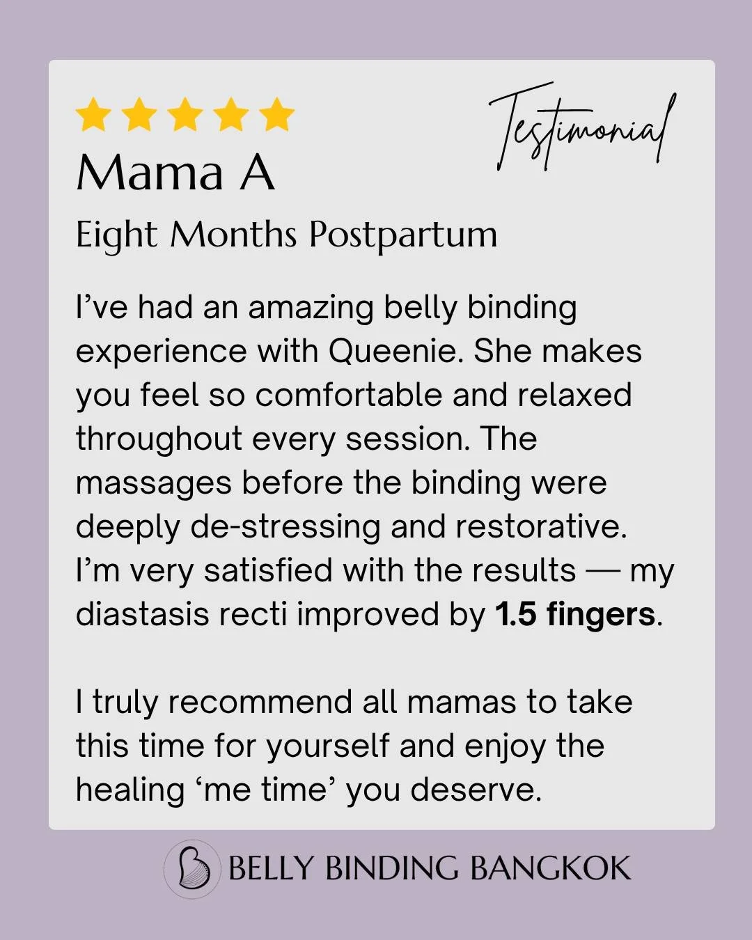 🌸 A mama&rsquo;s words mean the most 🌸
&ldquo;I&rsquo;ve had an amazing belly binding experience with Queenie&hellip; My diastasis recti improved by 1.5 fingers. I truly recommend all mamas to take this time for yourself and enjoy the healing &lsqu