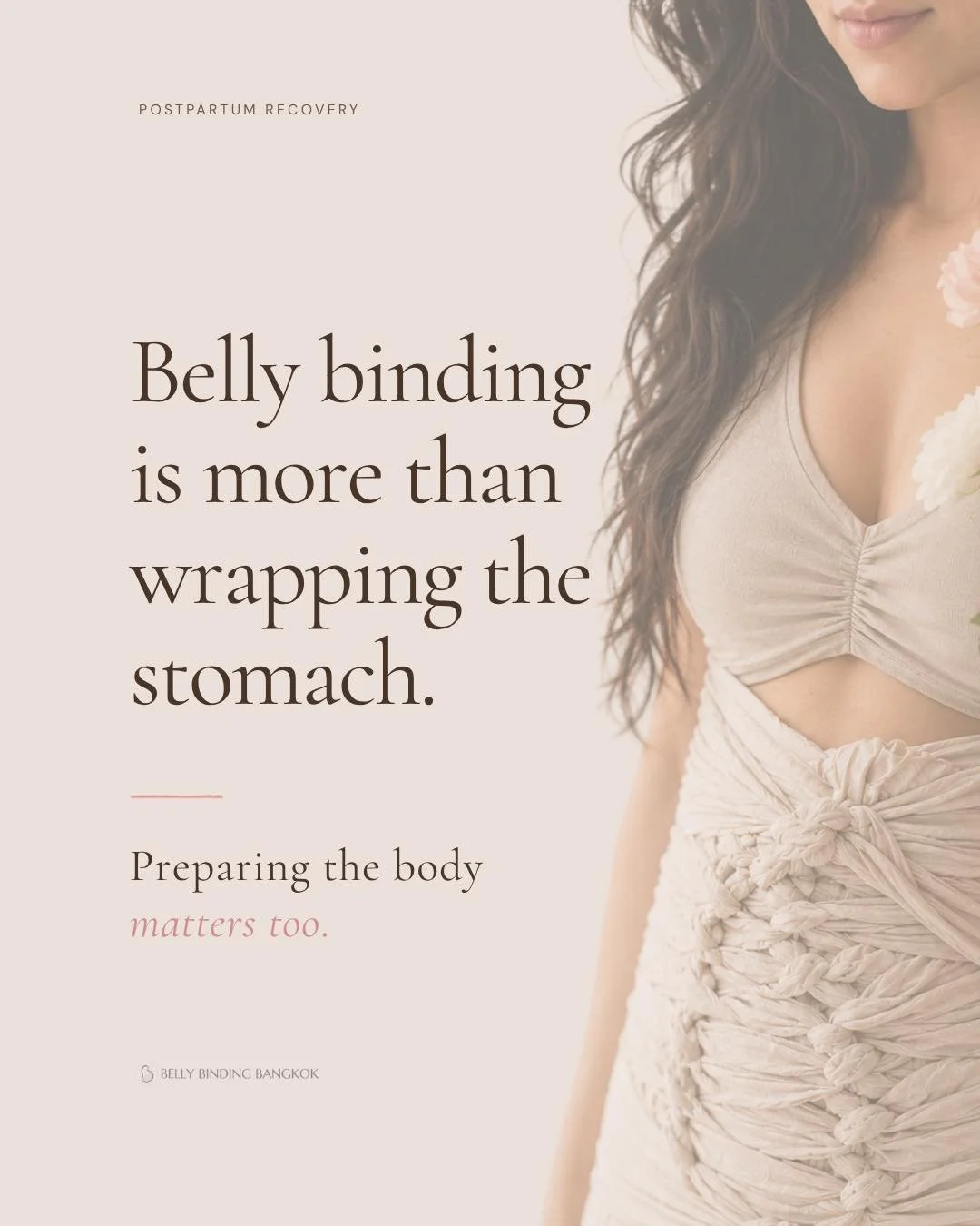 Belly binding is more than compression.

True postpartum support starts before the binding itself.

Before wrapping the body, I focus on gentle preparation through massage, fascia release, breathing guidance, acupressure, and reducing abdominal tensi