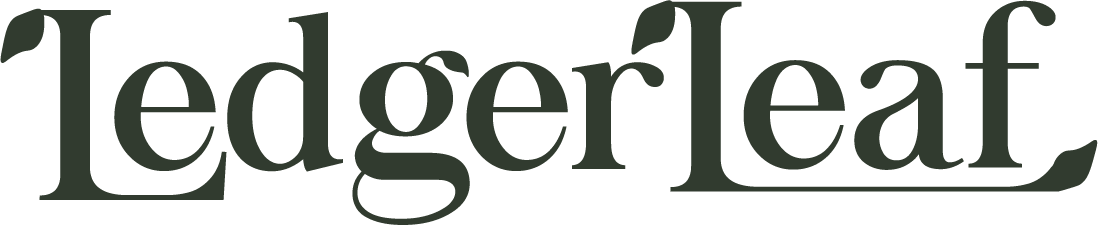 Text that reads 'LedgerLeaf' in stylized font.