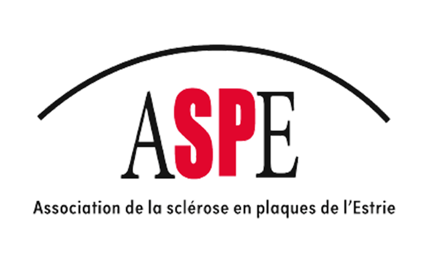Logo de l'Association de la sclérose en plaques de l'Estrie, avec le texte 'ASE' en lettres majuscules, entouré d'un arc noir, et le nom complet en dessous.