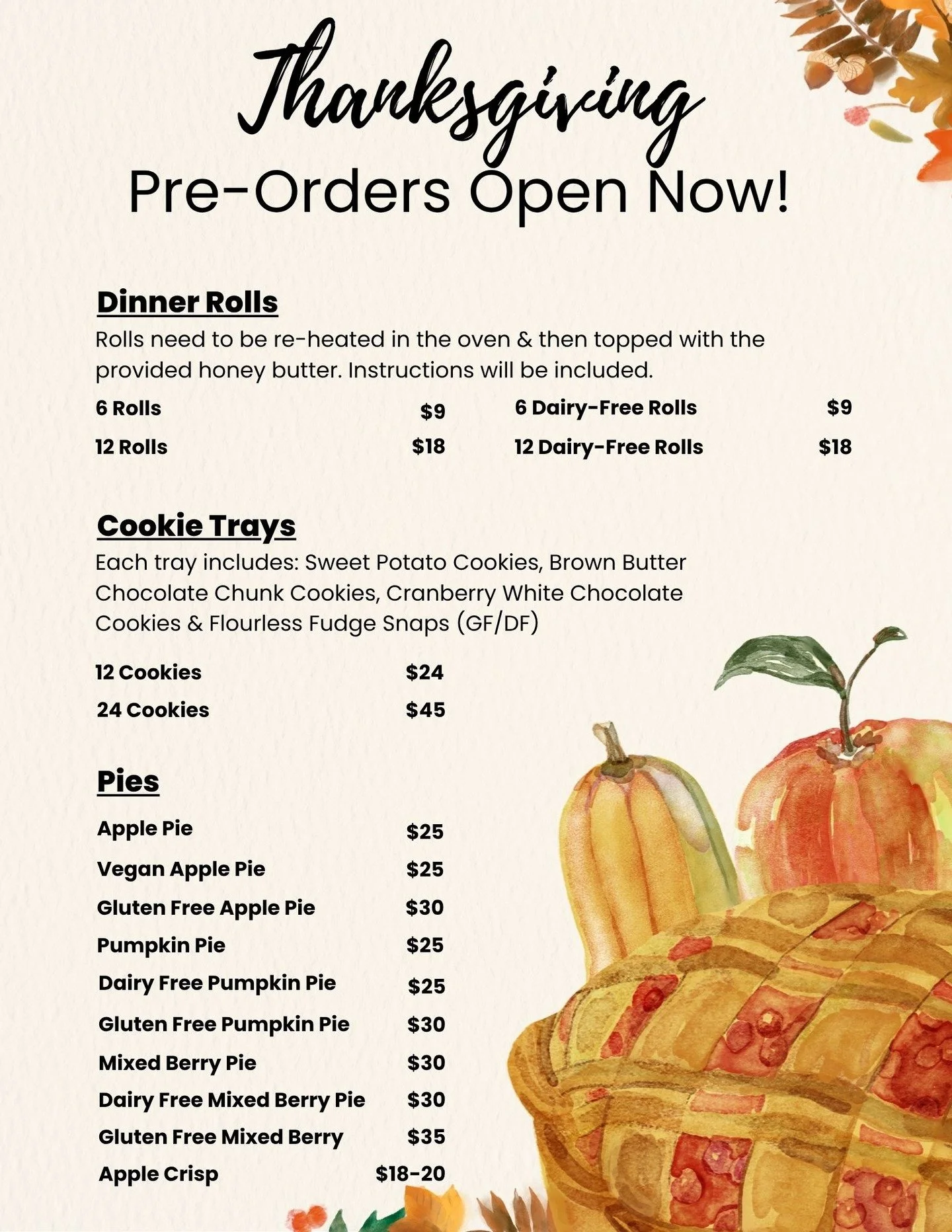 Thanksgiving Orders are now open! Spots are limited so don't wait! 

The order form can be found on our website (bradburyprovisions.com). If you're on a phone or tablet please use the link provided on the website as the embeded form will not display 