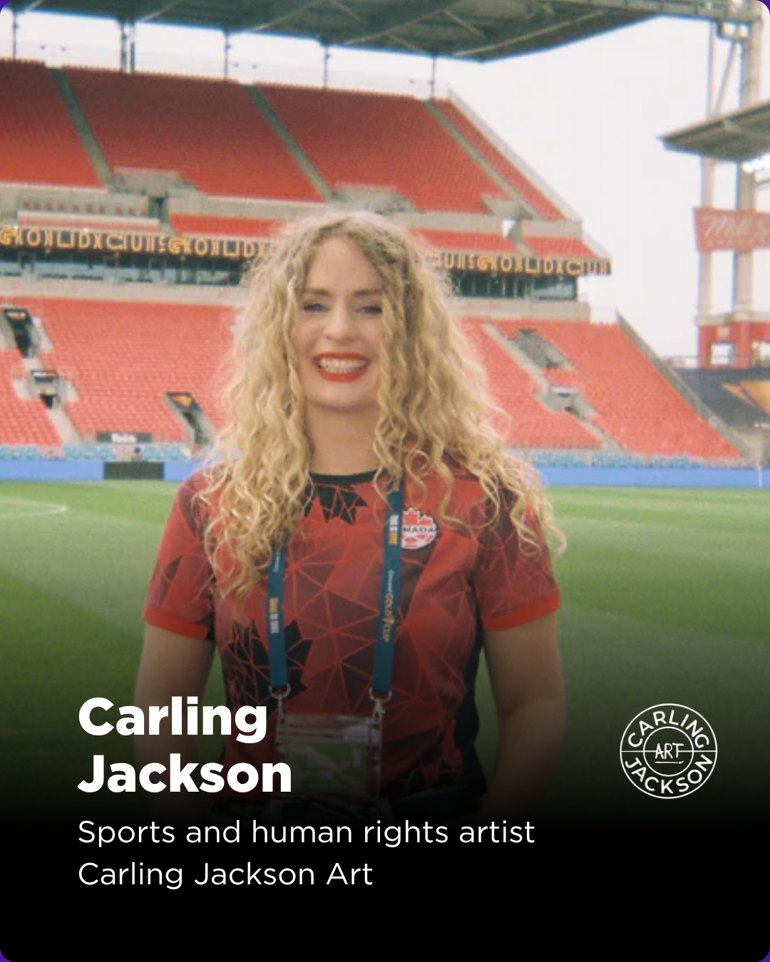 Following career-ending injuries, Jackson transitioned from athlete to artist, channeling the emotion and resilience of sport into powerful portraiture. She has created over 350 commissioned works for professional athletes across 19 leagues and 28 co