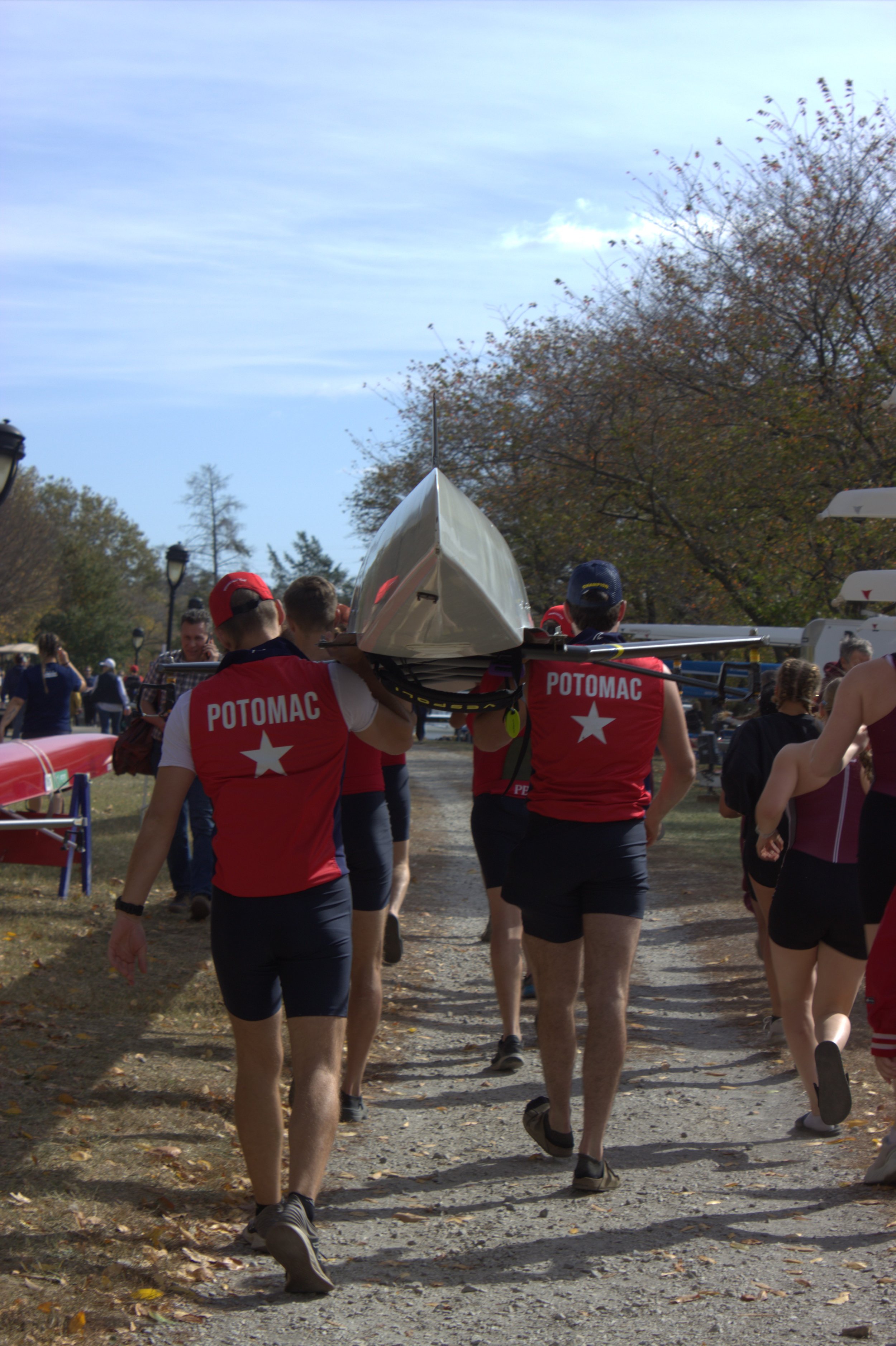 Walking to launch for a race at Head of the Schuylkill Regatta.