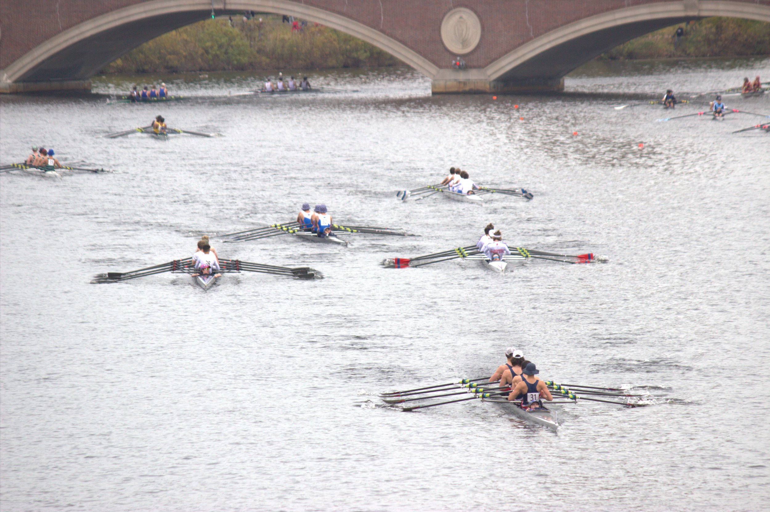 4+'s between Weeks & Anderson Bridges at Head of the Charles Regatta.
