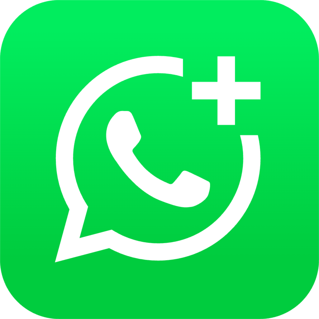 Symbol für WhatsApp mit einem Pluszeichen im grünen Hintergrund.