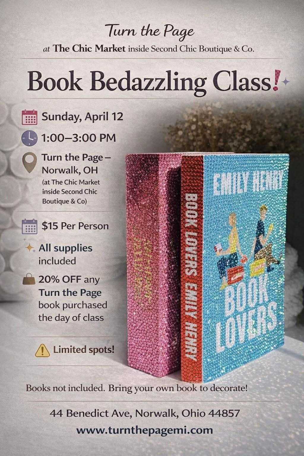 Book Bedazzling Class @ The Chic Market Norwalk, OH - Turn The Page