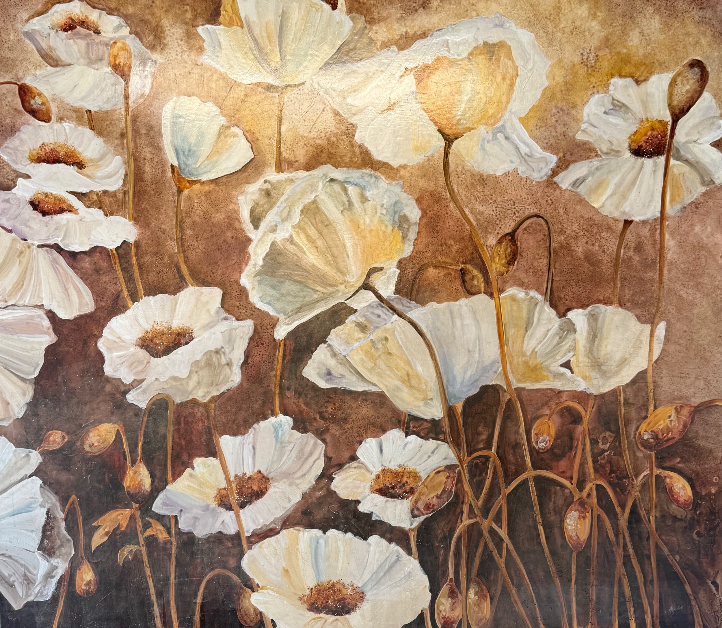 Angelina - White Poppies Original Oil Painting | Fine Art Floral Canvas