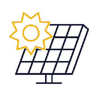 Icon of a sun and a solar panel indicating solar energy.