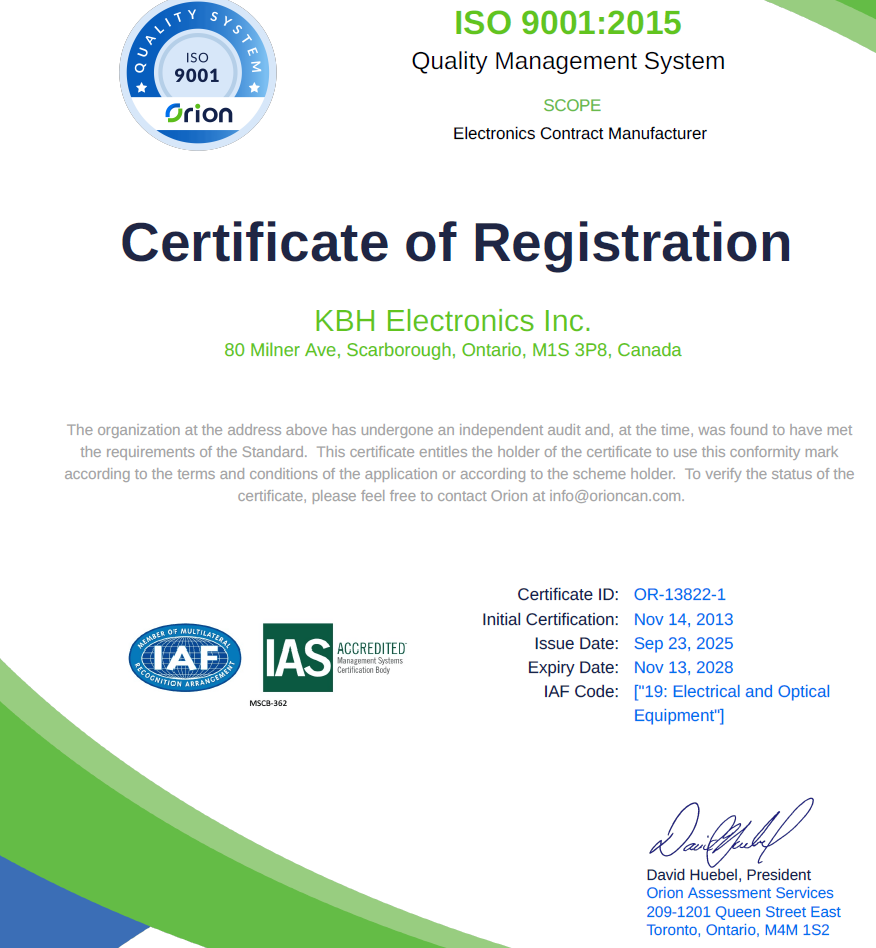 ISO 9001:2015 certified electronic manufacturing ensuring top-quality standards.