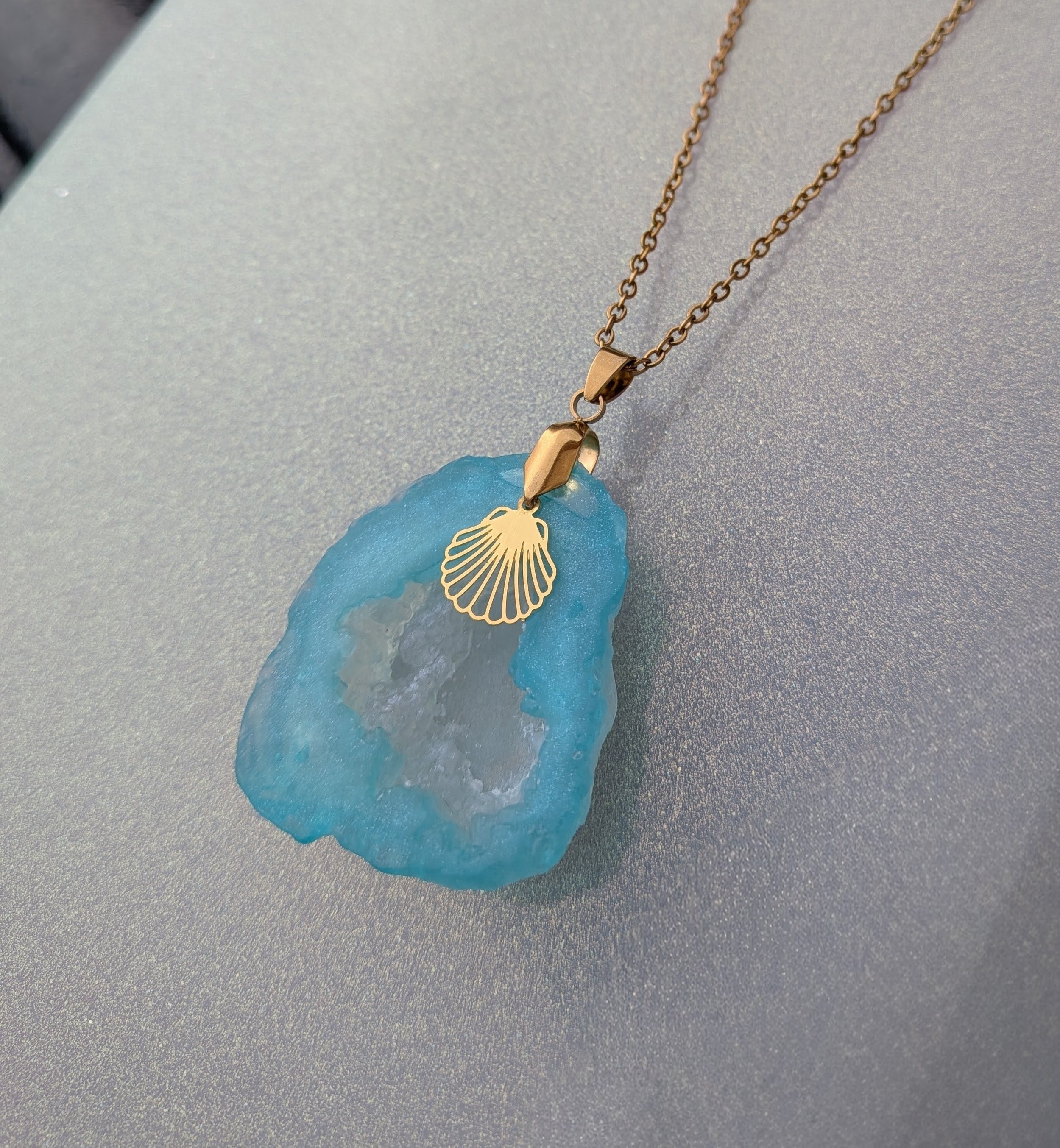 Maritime Resin Rock Pendant Necklace with Sea Glass.jpg