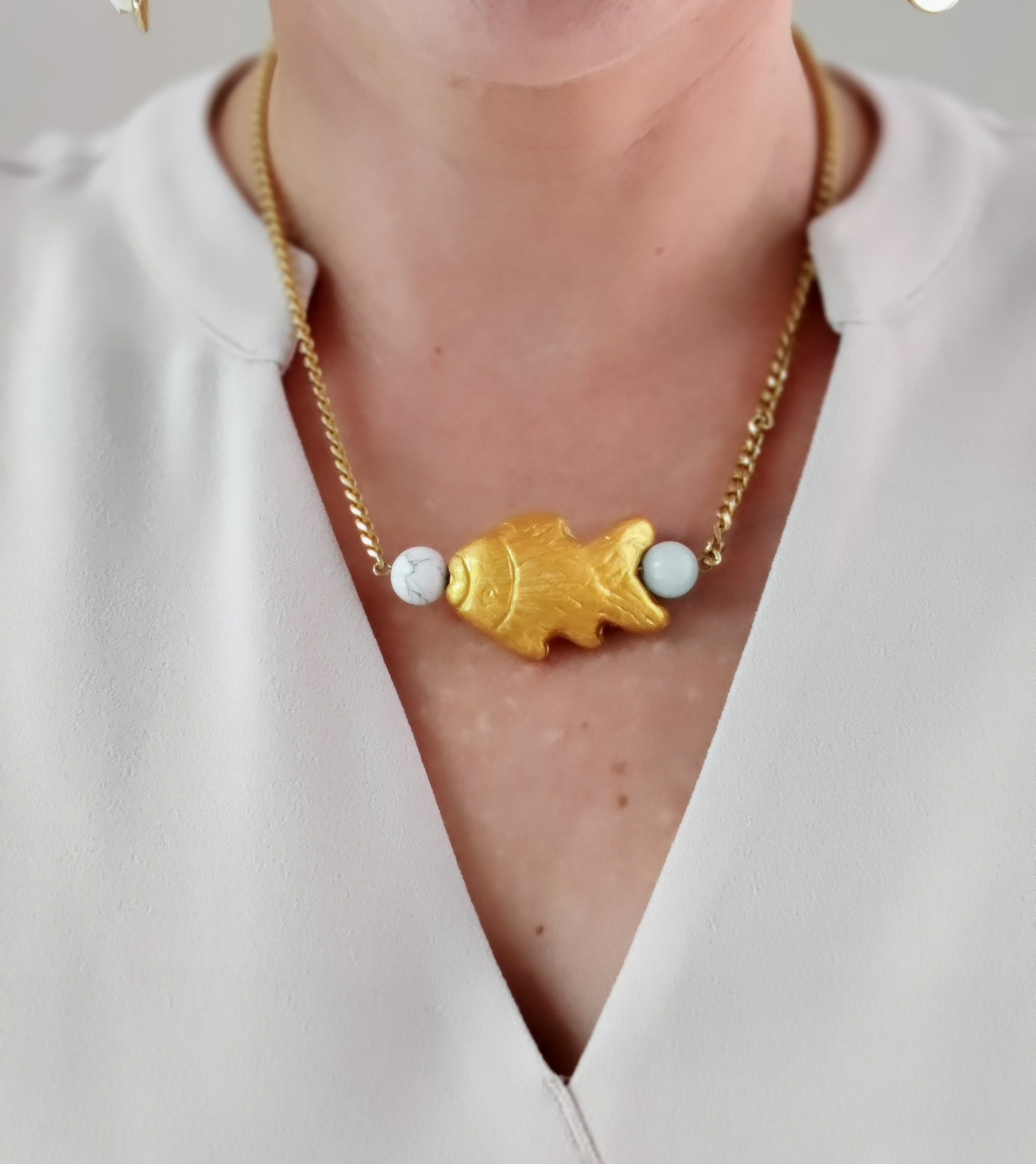 Repurposed Gold Fish Pendant Necklace – Maritime Style