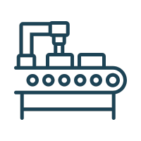 Line drawing of a robotic arm above a conveyor belt, possibly in a manufacturing or packaging setting.